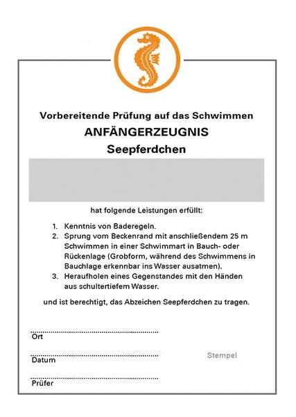 Seepferdchen Urkunde Seepferdchen Urkunde