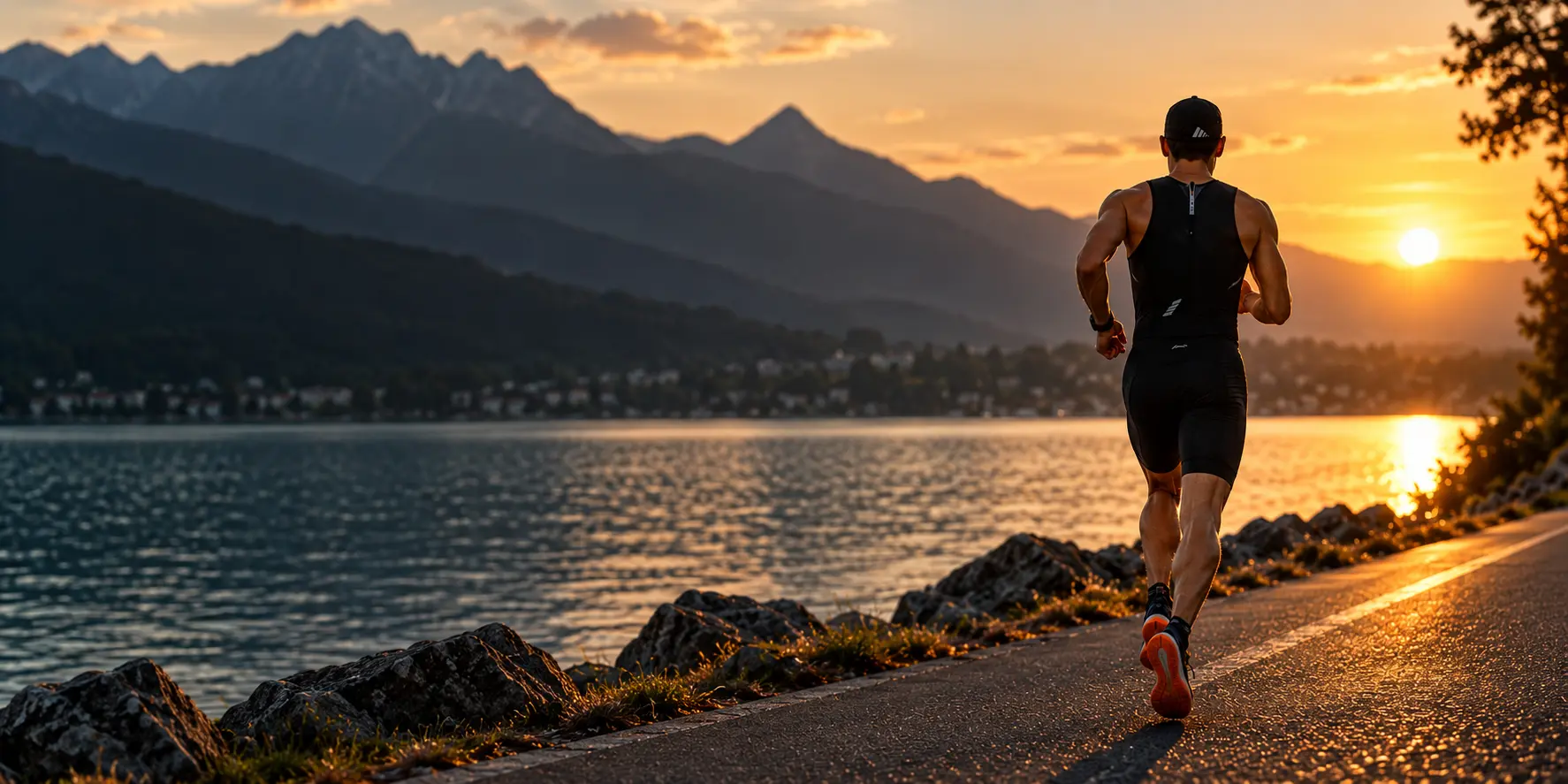 Triathlet beim Lauftraining am See – persönliches Triathlon Coaching von STAMINA SPORTS