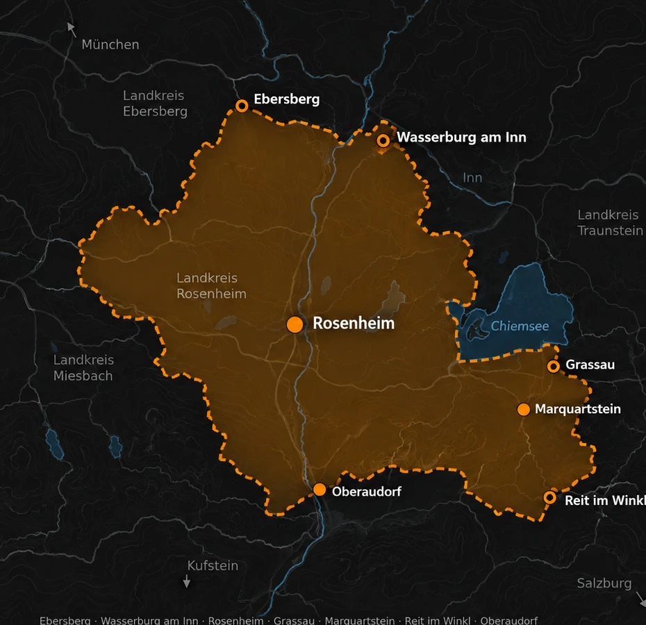 Einsatzgebiet für persönliches Triathlon Coaching von STAMINA SPORTS im Landkreis Rosenheim, bis Ebersberg sowie Grassau, Marquartstein und Reit im Winkl